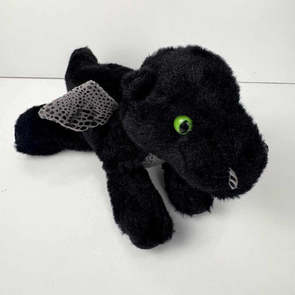 Aurora Plush Baby Black Dragon 9” Grey Wings Green Eyes Stuffed Animal